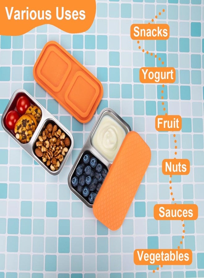 DOSEWART 2-Compartment 10oz Stainless Steel Snack Containers, Reusable Snack Containers with Silicone Lids Lunch Box for Meal Prep Food Storage On-the-Go Snacking(Orange) - Image 4